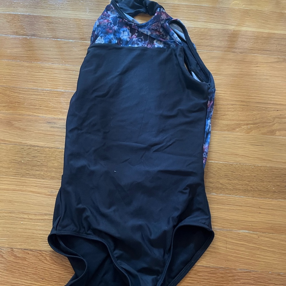 Wear moi print mesh black leotard